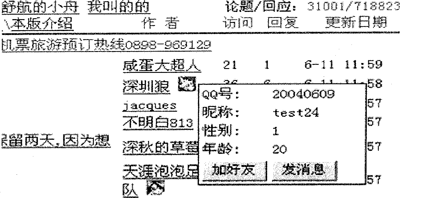 Method for directly alternating information with instant communication system on web page