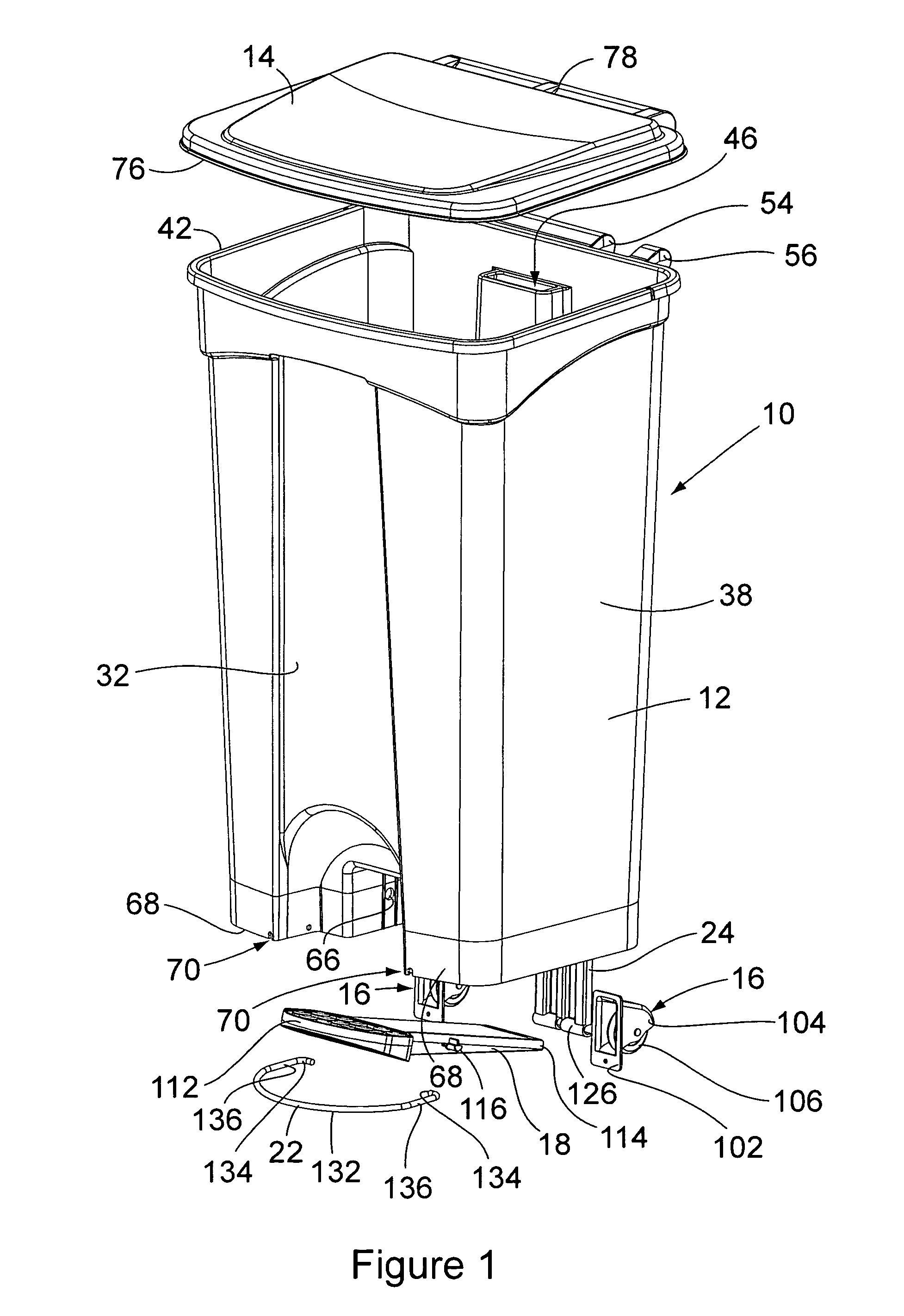 Step-on receptacle with tip prevention