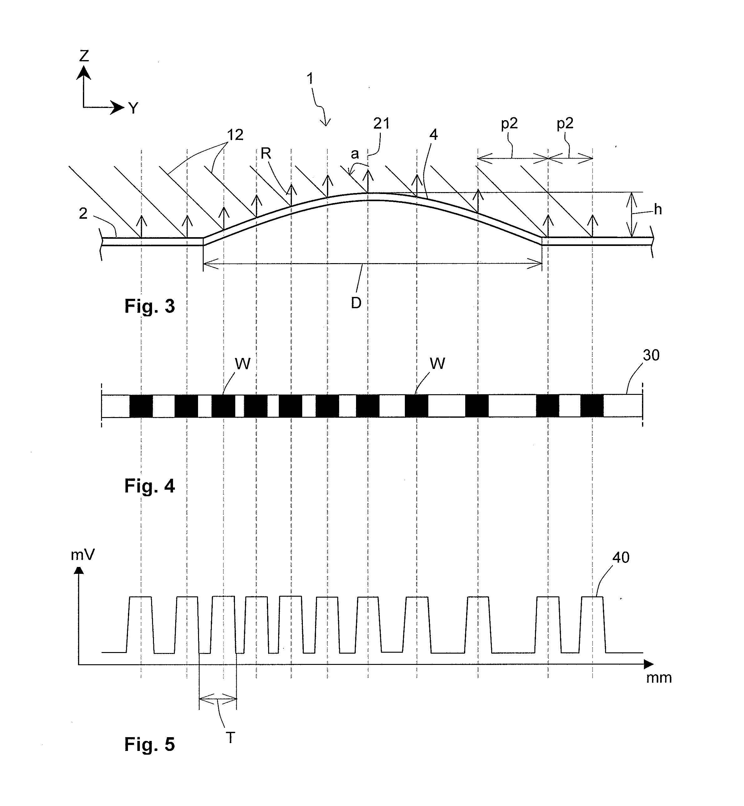 Topography device for a surface of a substrate