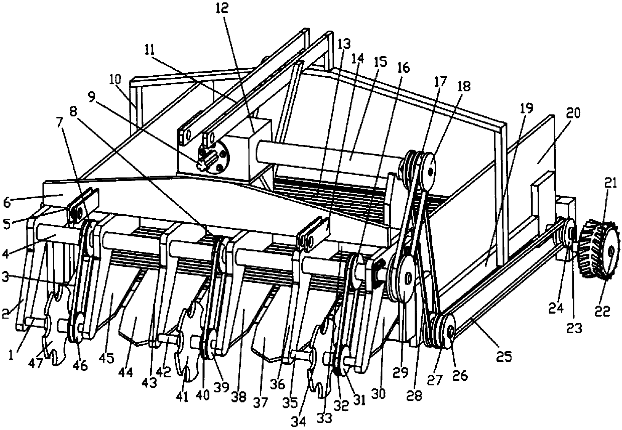 Soil-cutting excavation-type potato harvesting machine