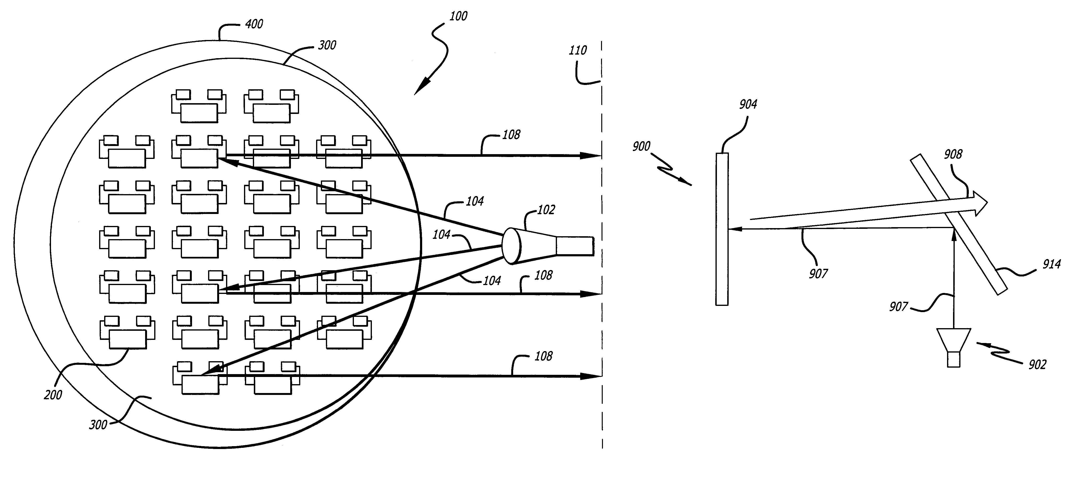 Reflective and transmissive mode monolithic millimeter wave array system and in-line amplifier using same