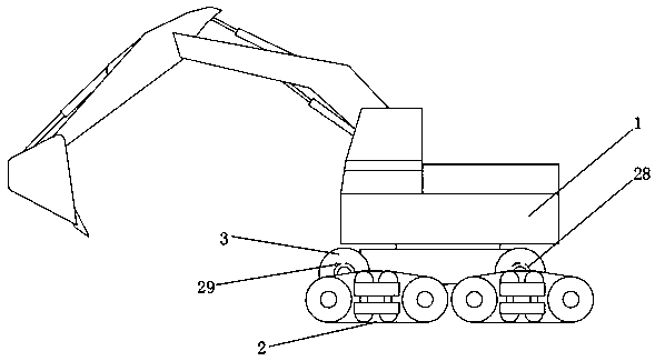 Automatic inflating wheel changing excavator and wheel changing method thereof