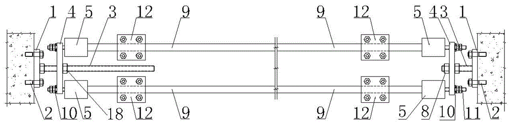 Decomposition-type prestressed carbon fiber tensioning device and construction method thereof