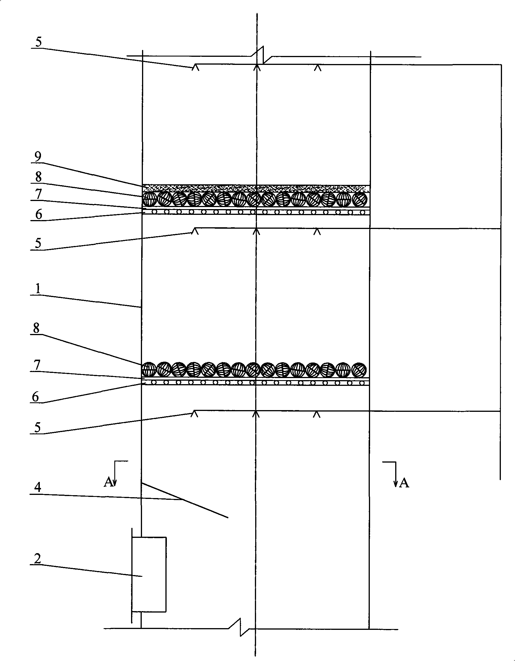 Three-stage combined dust removal chamber structure of spraying dust removal tower