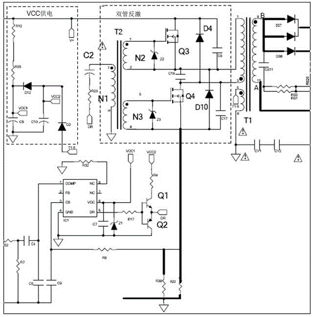 Two-transistor flyback single-stage PFC LED circuit