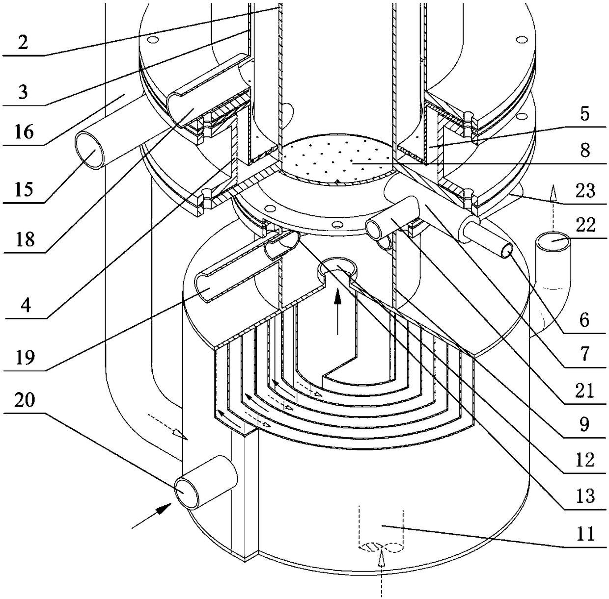 A casing type double-sided fluidized bed rapid pyrolysis device