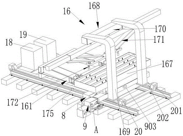 Sleeper replacing machine with swinging rail lifting device