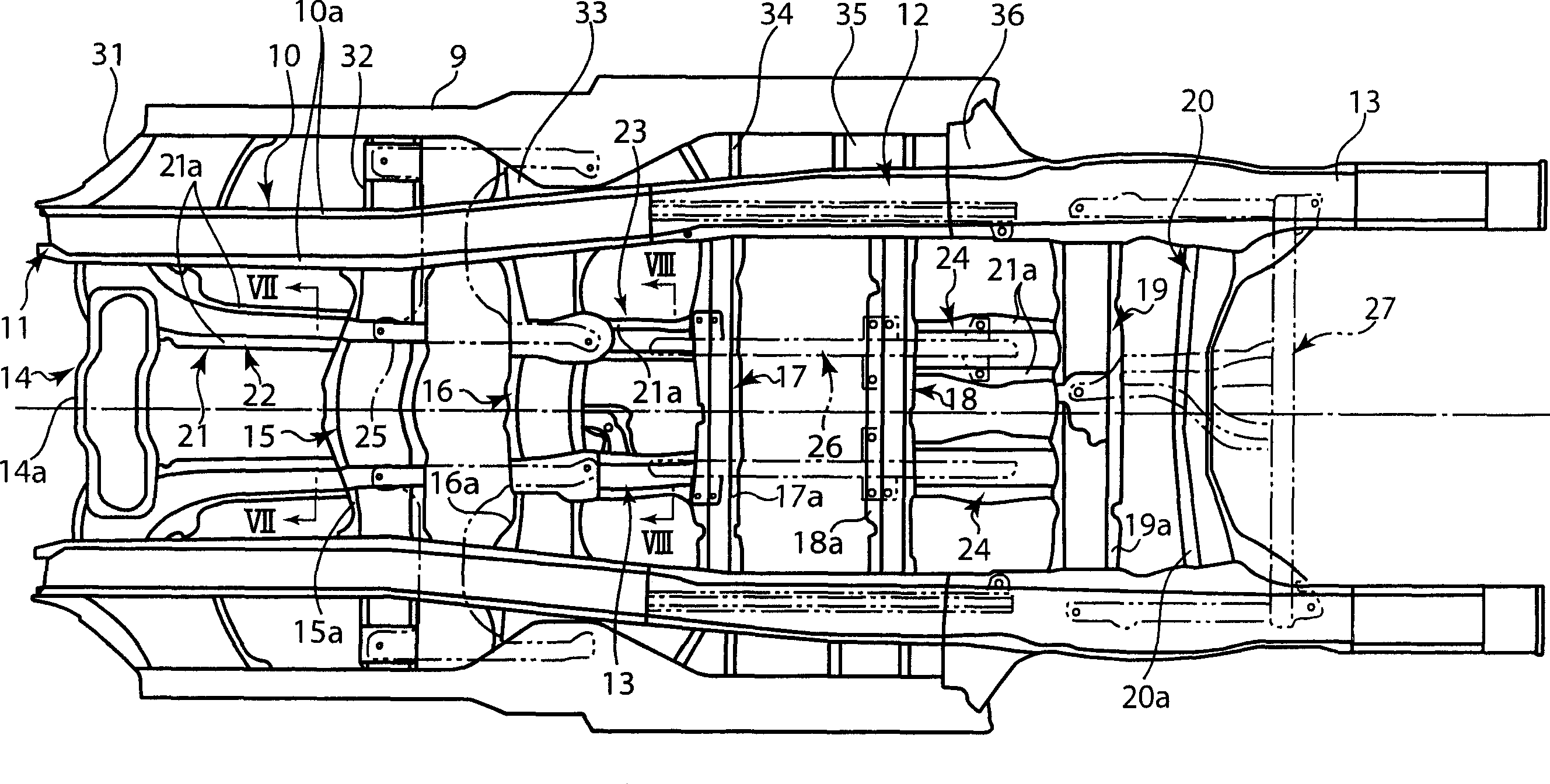 Underside body structure of vehicle