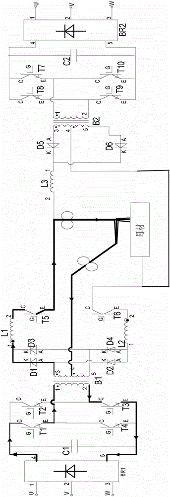 A dual-melting electrode transfer arc compound welding power supply device