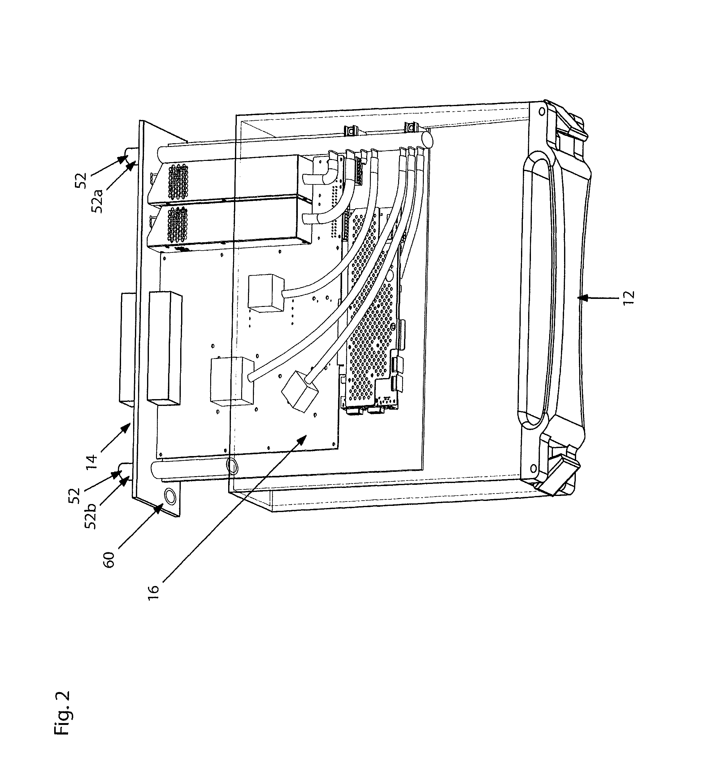 Case and rack system for liquid submersion cooling of electronic devices connected in an array