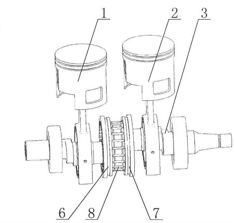 Double-cylinder crank round slide mechanism and combustion engine and compressor thereof