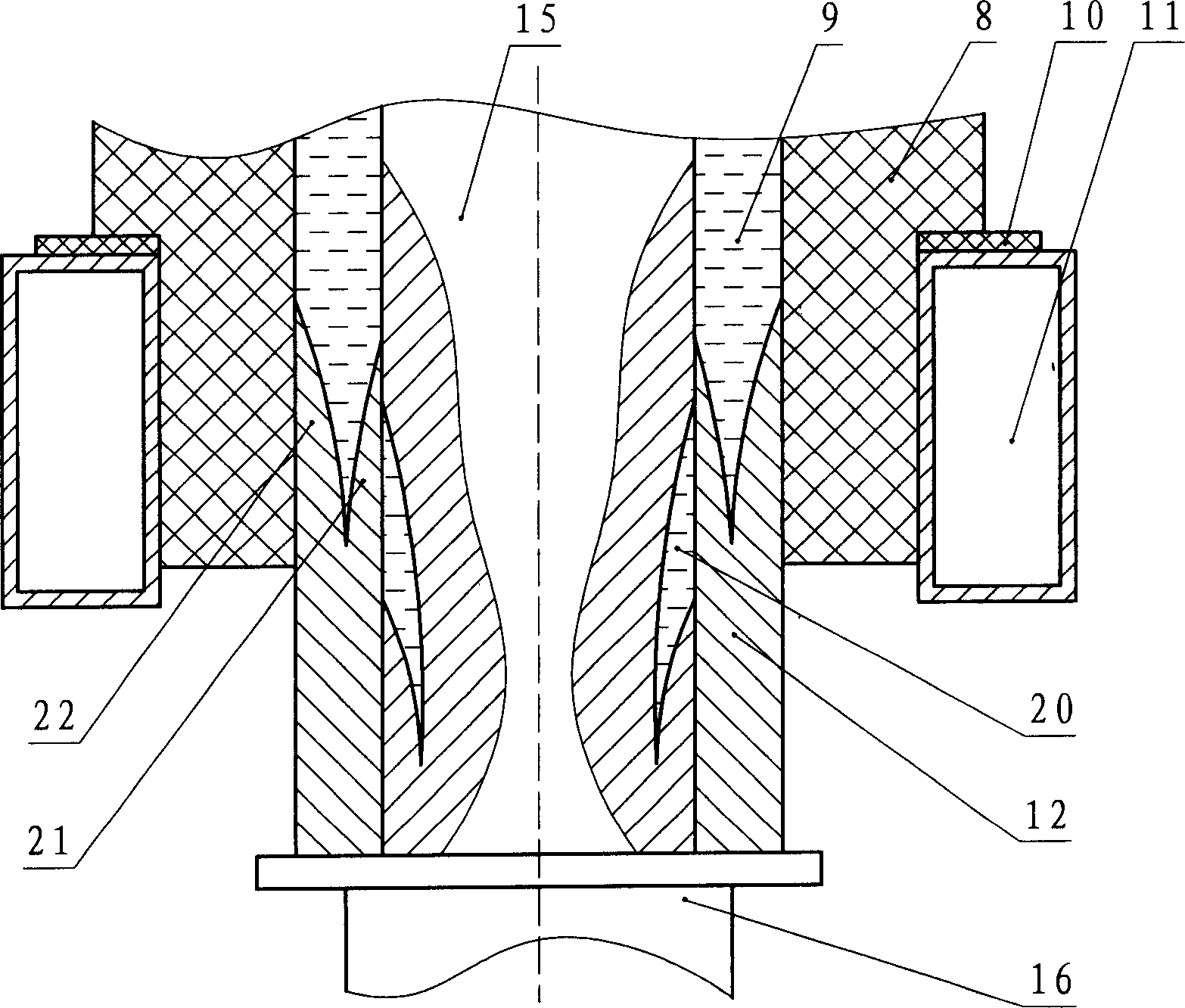 Composite ingot set for continuous casting of Cu-Al bimetal in down-pulling reverse solidification process