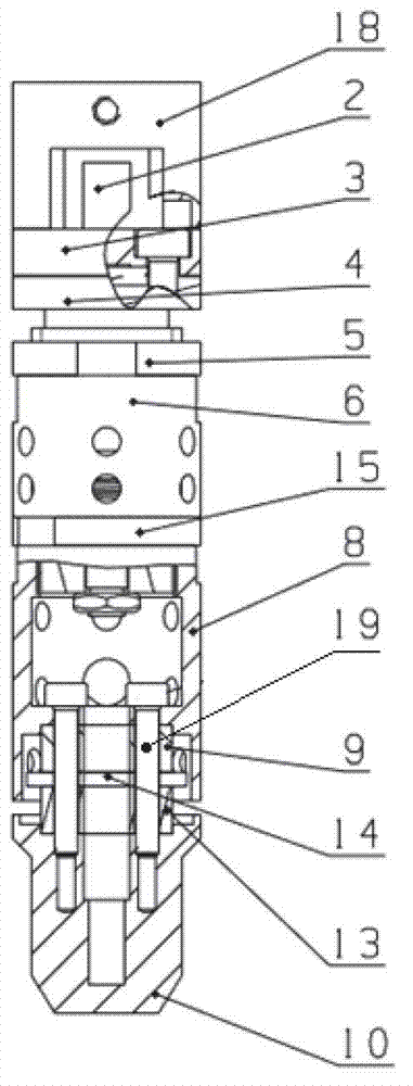 Crystal curing press head of radio frequency identification back-off packaging device