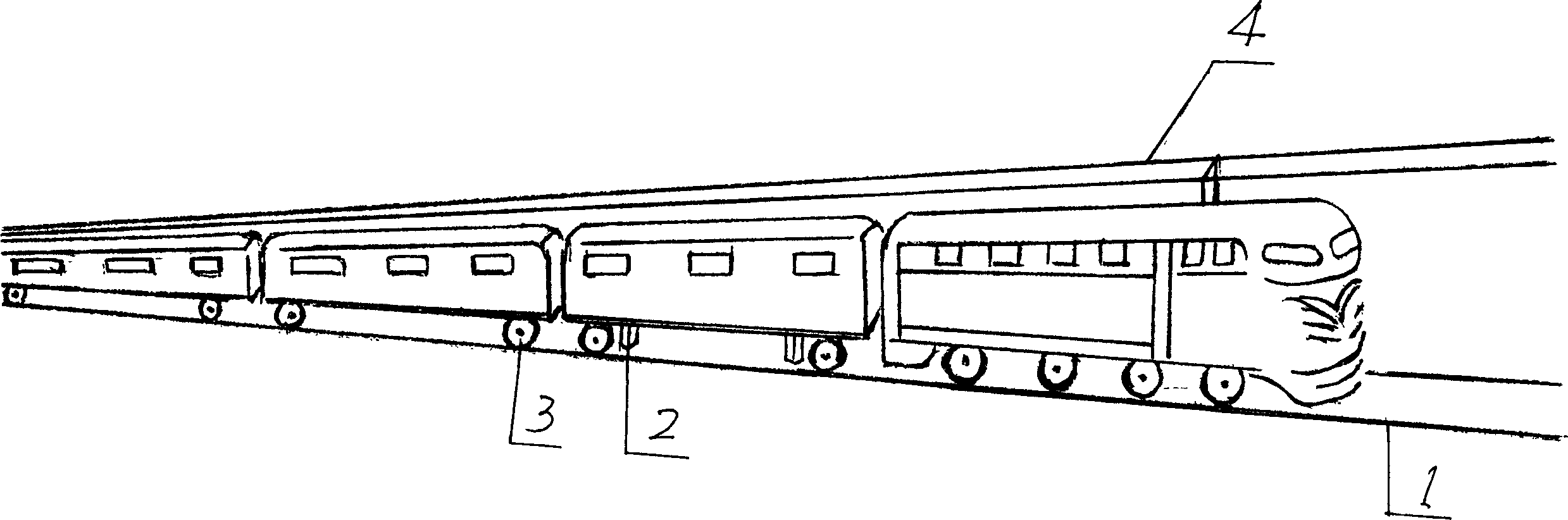 Train with electromagnetic brake device and track