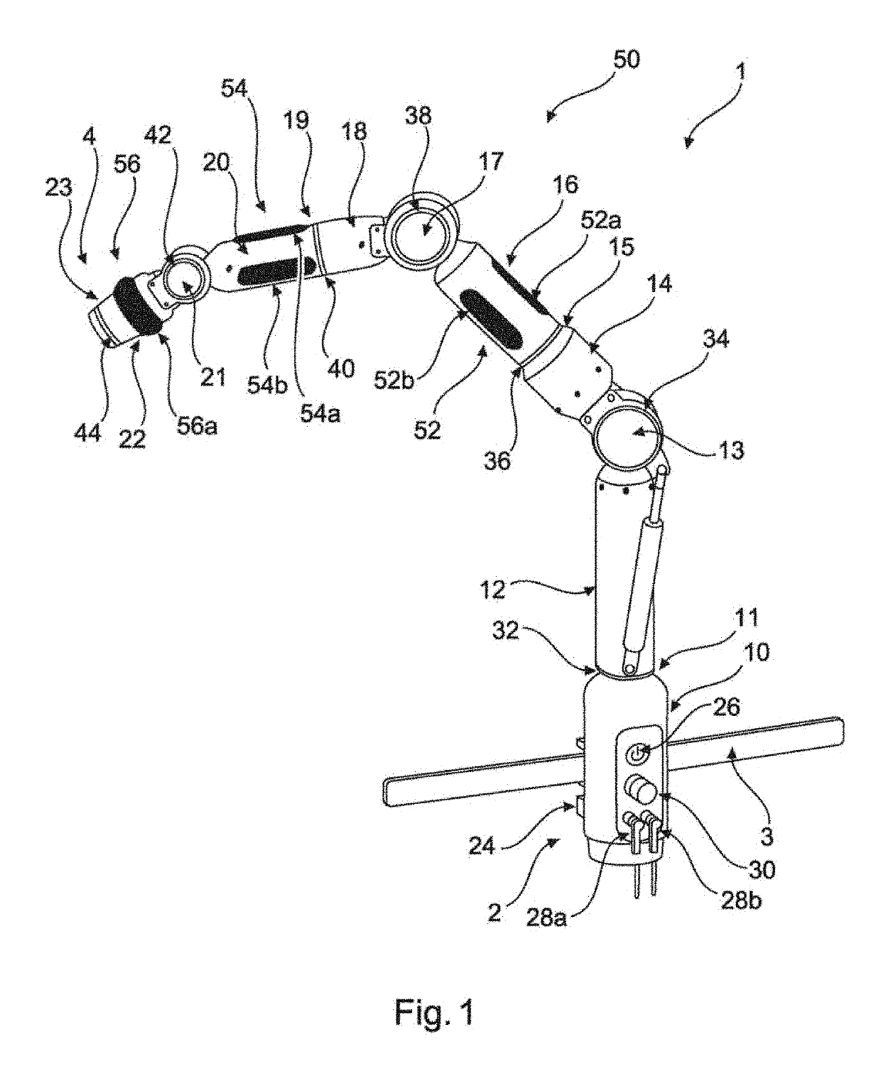 Medical holding arm having annular LED display means