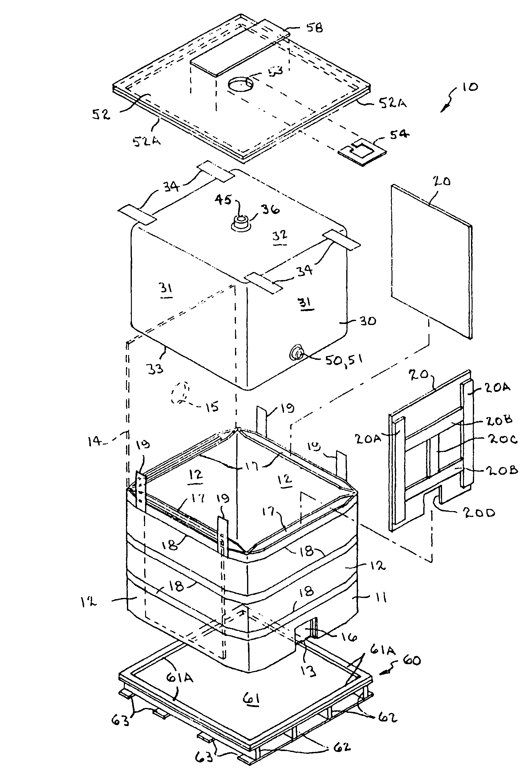 Bag-in-bag container for bulk handling of fluids