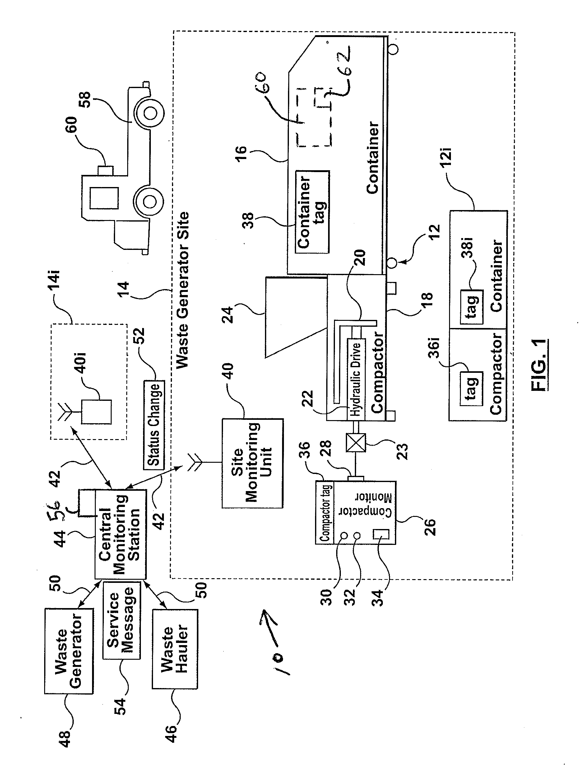 Waste compactor and container monitoring system