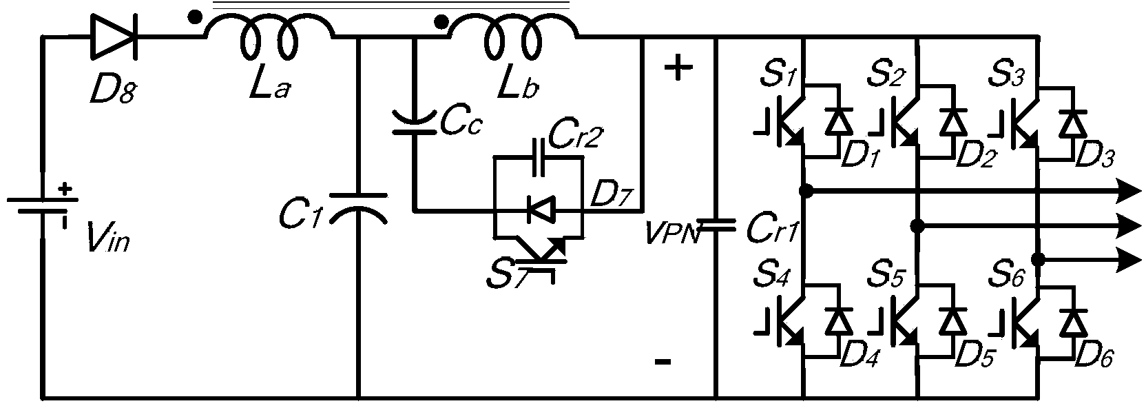 Active clamping high-gain single-stage inverter with pressure capable of being boosted