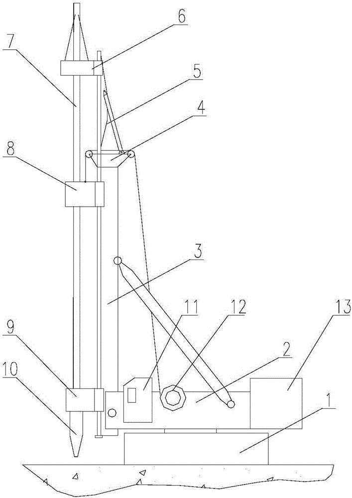 Piling machine with drill pipe following supporting function