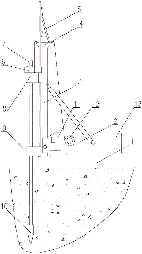 Piling machine with drill pipe following supporting function