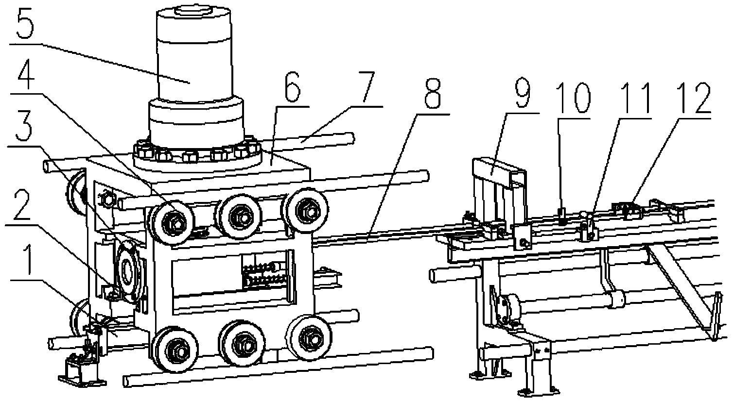 On-line servo cutting-to-length device for large-diameter PC steel bars