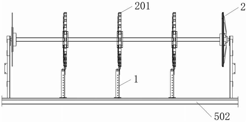 The arc-shaped rotating support mechanism of the drill pipe magazine of the subsea drilling rig stored in a horizontal manner