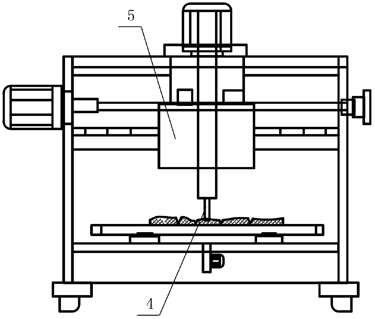 Material distributing method and device of micro powder carving of polished tile