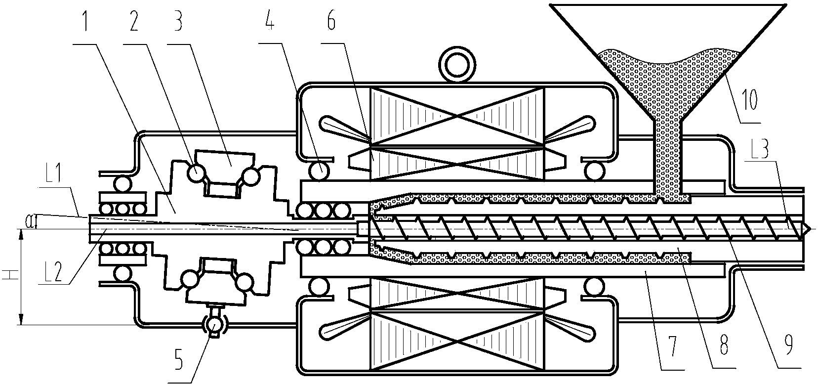 Rotation and axial vibration synergic driving method and device for screw rod of directly-driven dynamic extruder