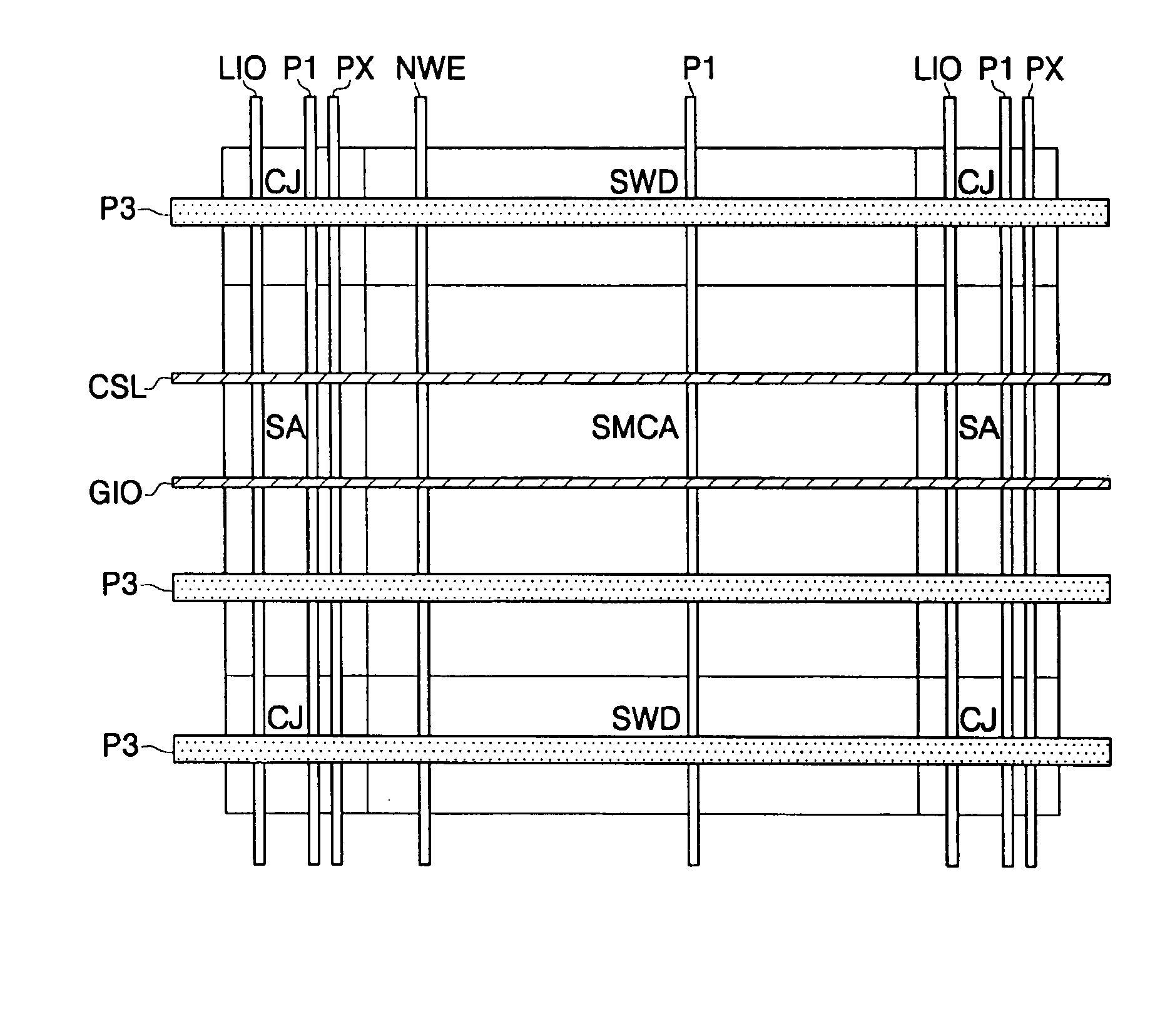 Semiconductor memory device and method of arranging signal and power lines thereof