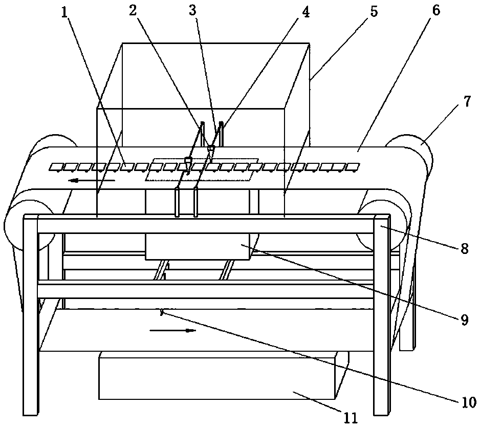 Spraying device for continuously filling carbon fiber battery grids with active substances