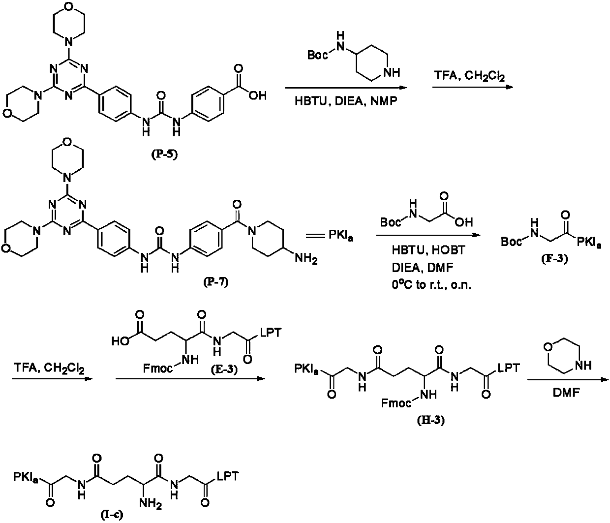 Anticancer intermediate based on PKI-587 and polyethylene glycol coupled anticancer drug, and preparation methods and application thereof