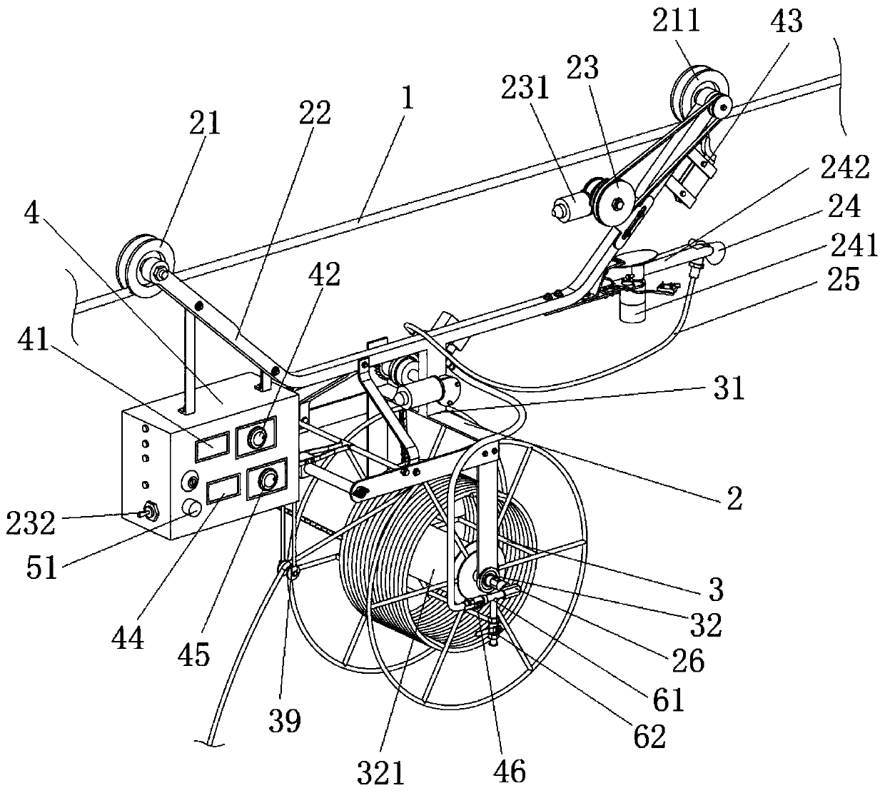 Suspended pesticide automatic spraying device for greenhouse