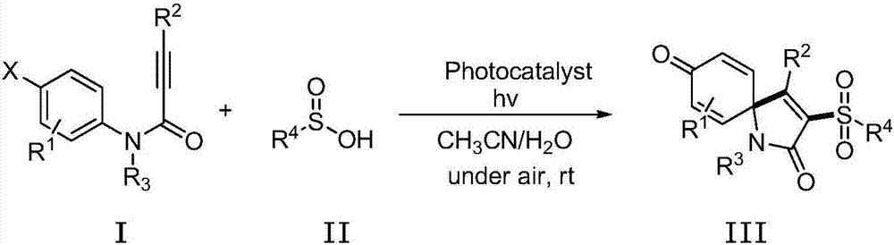 Method for visible light catalytic synthesis of 3-sulfuryl spiro-trienone compound