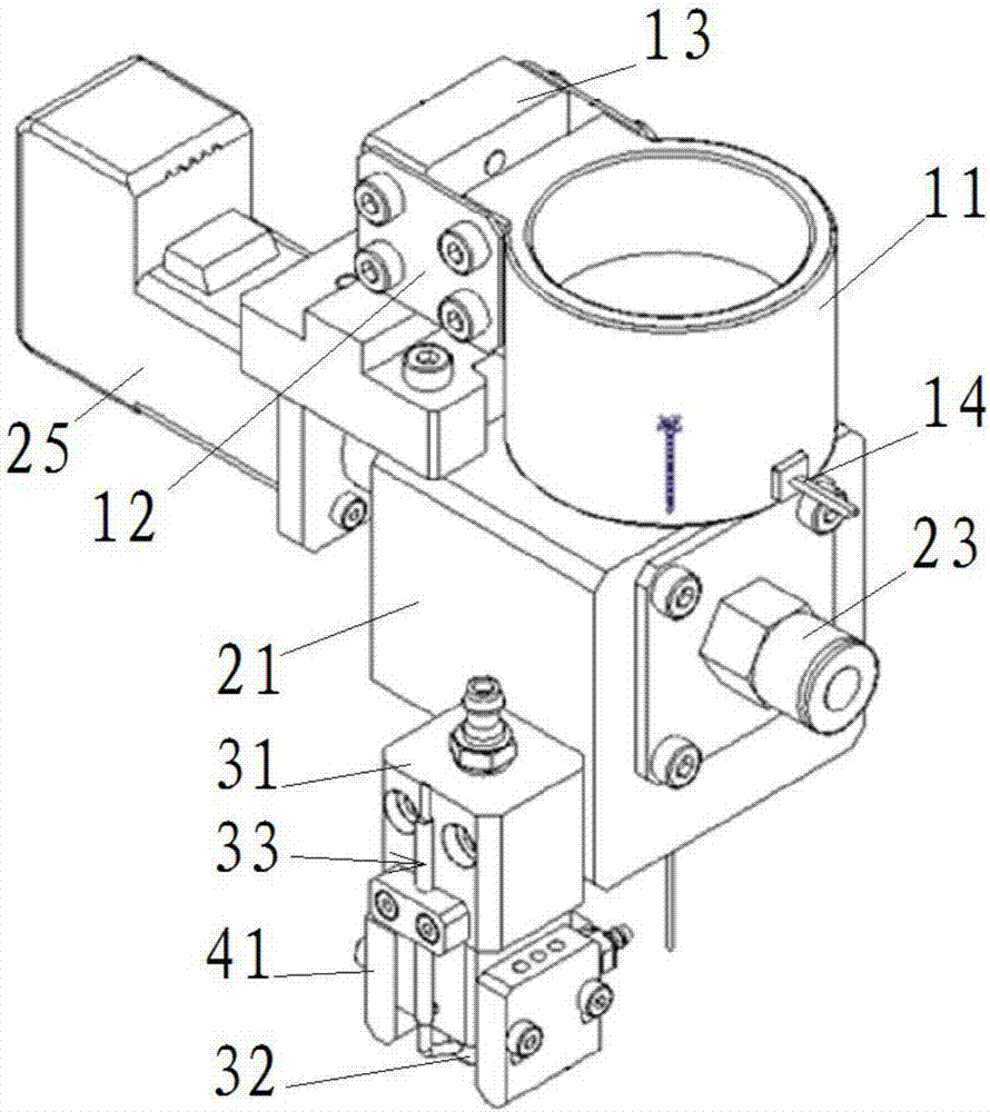 Discharge unit, welding device with discharge unit and welding method