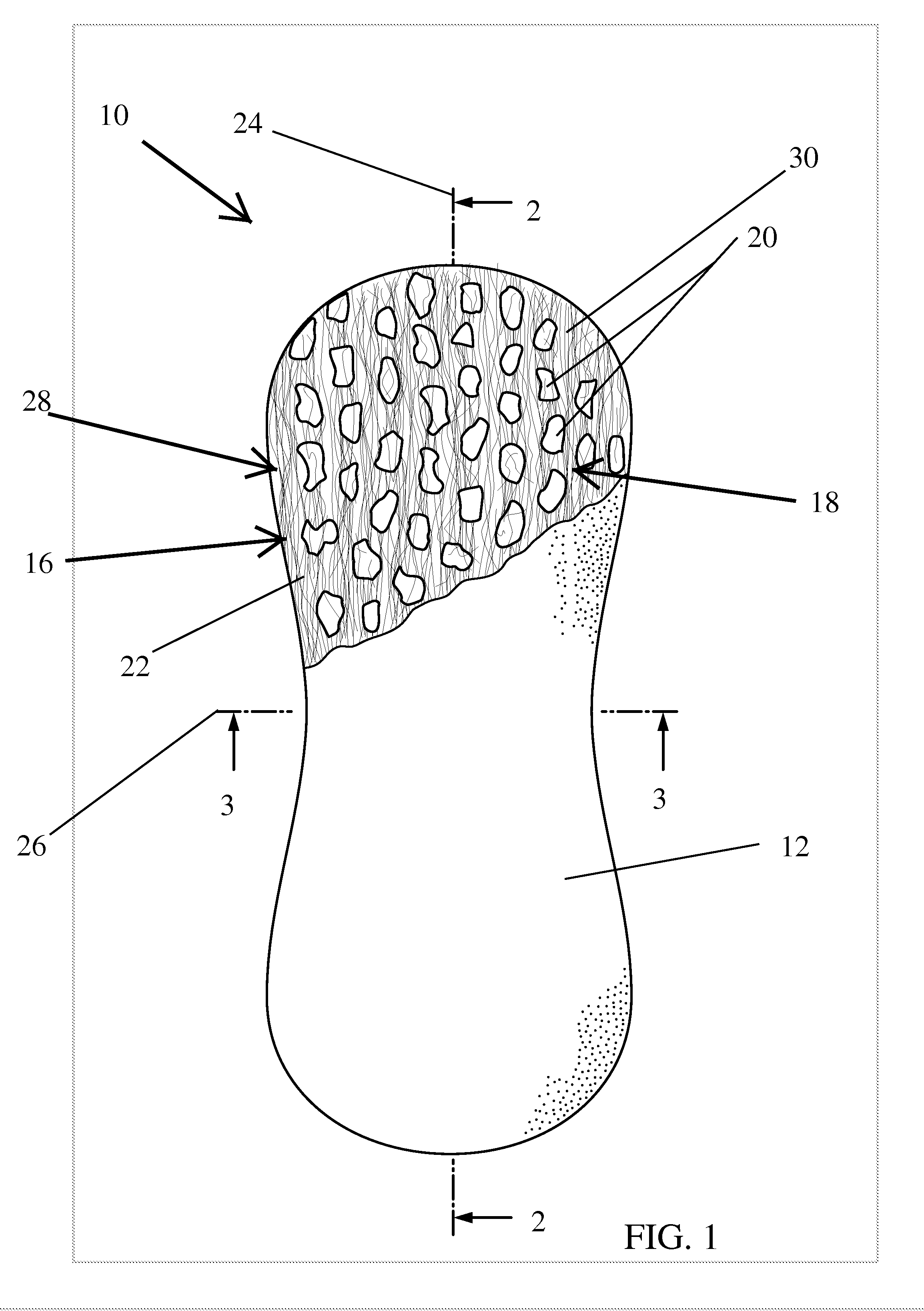 Heterogeneous mass containing foam