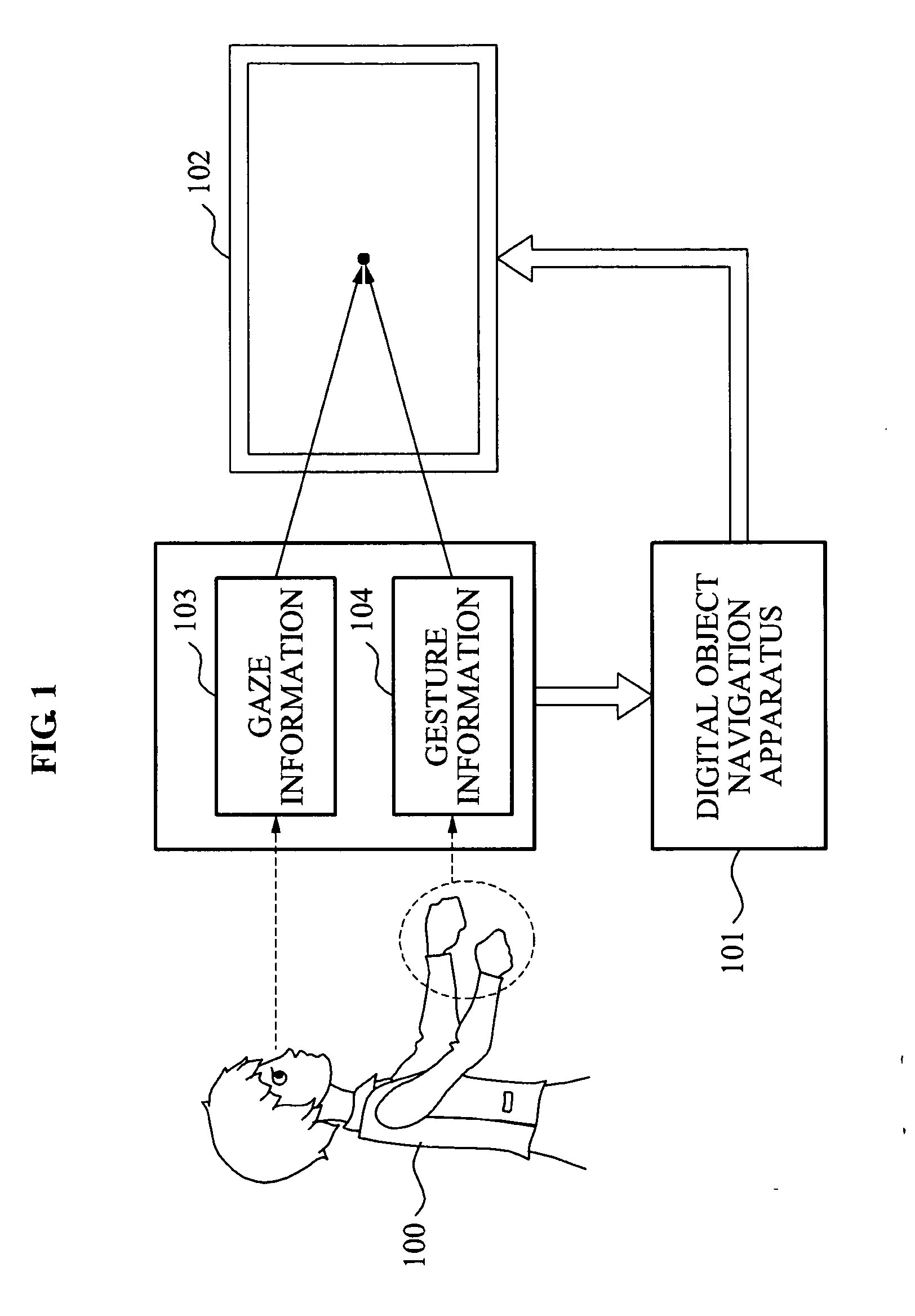 Apparatus and method for navigation in digital object using gaze information of user