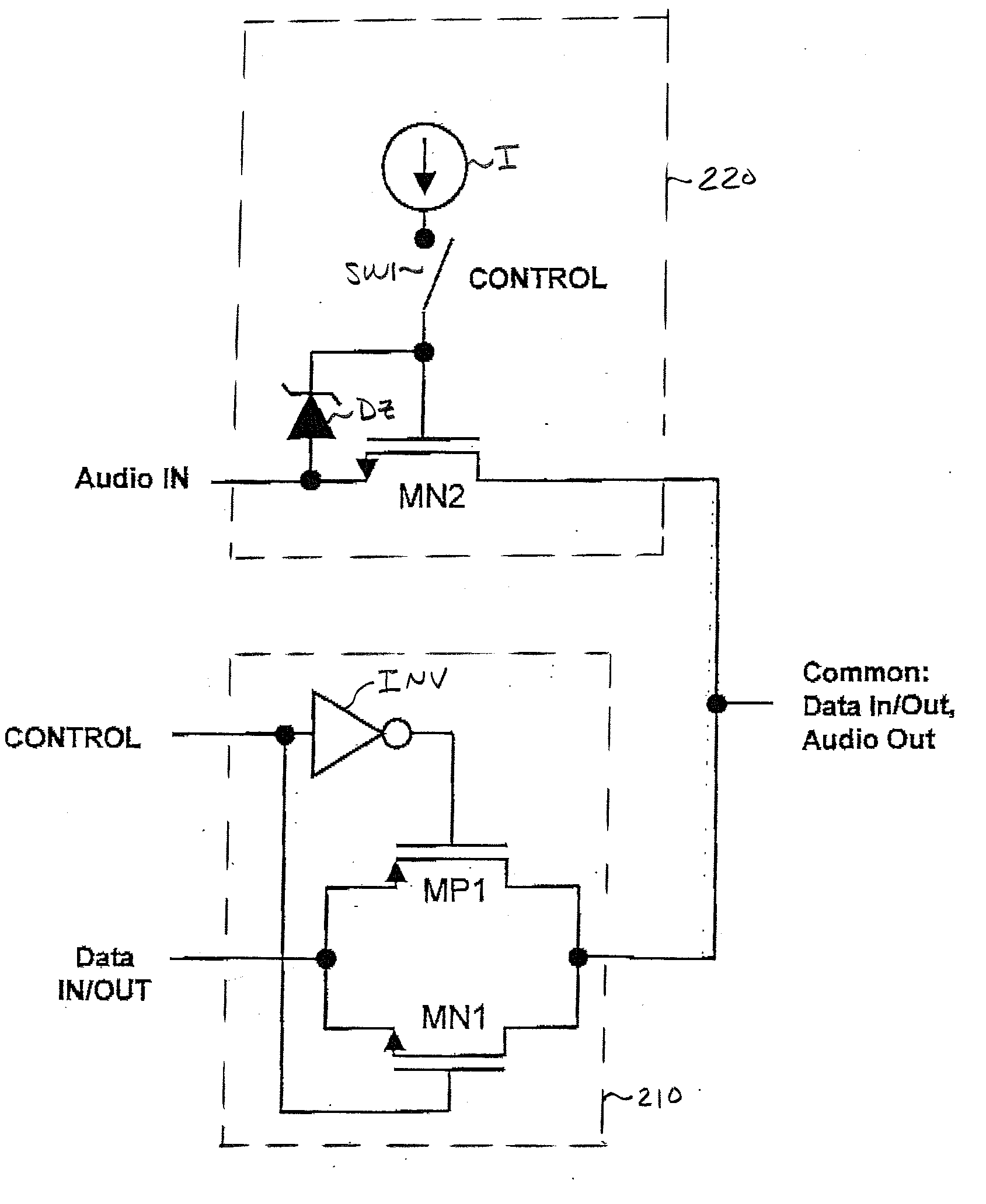 Method And Apparatus For Switching Audio And Data Signals Through A Single Terminal