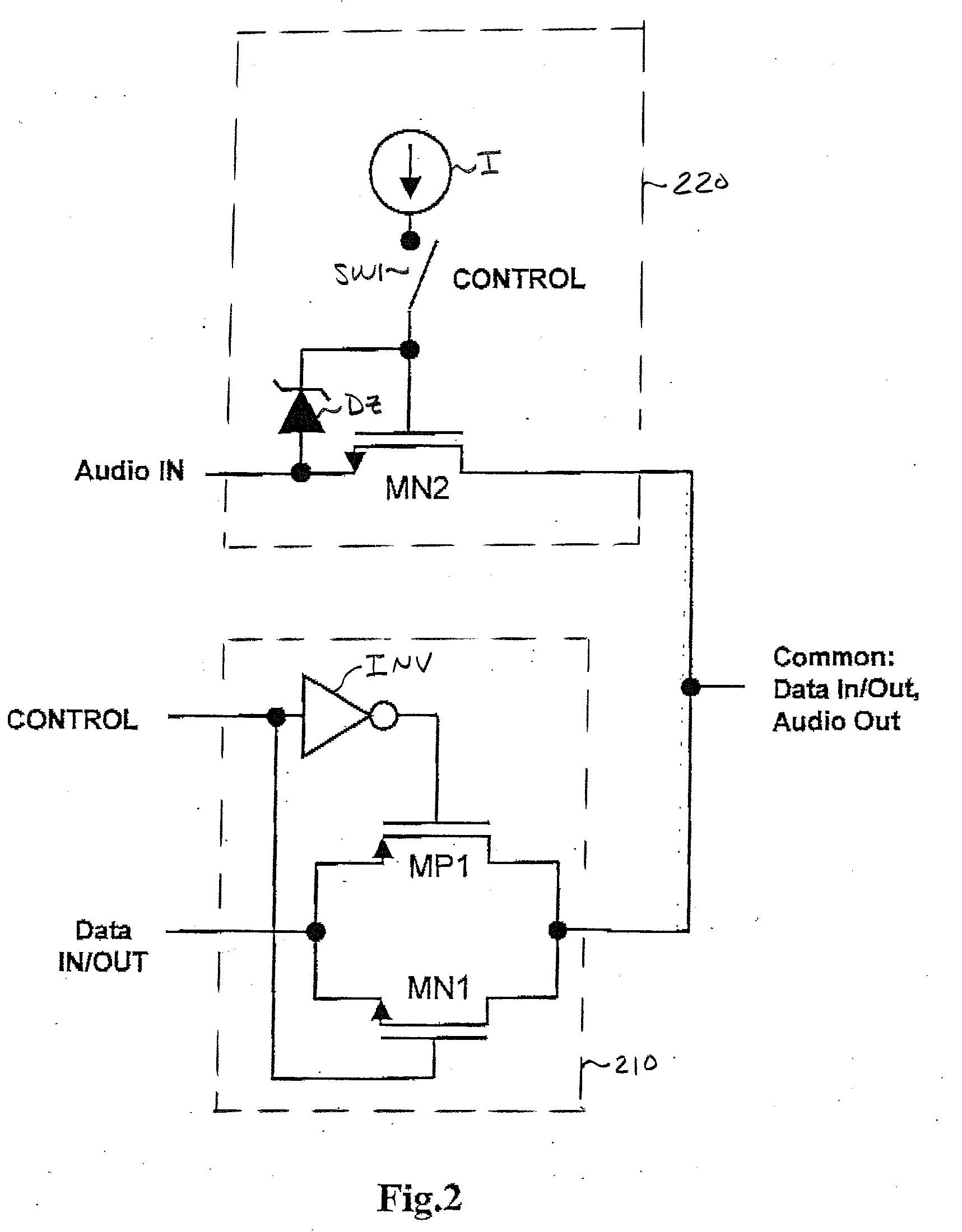 Method And Apparatus For Switching Audio And Data Signals Through A Single Terminal