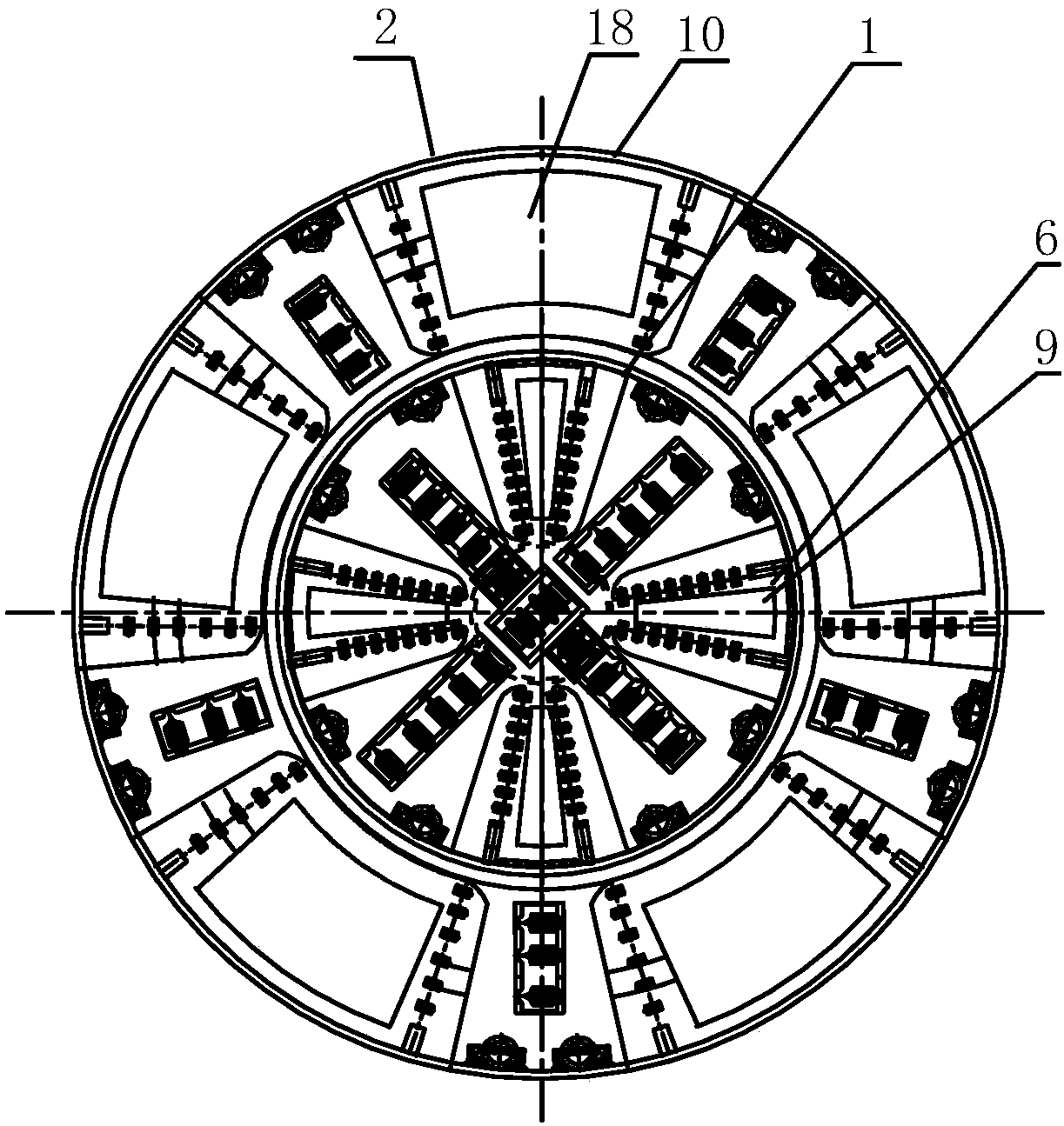 A two-stage telescopic roadheader combined cutter head with adjustable opening ratio