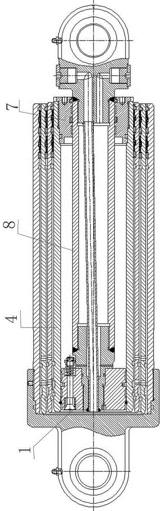 Telescopic sleeve hydraulic cylinder unloading device of mining dump vehicle