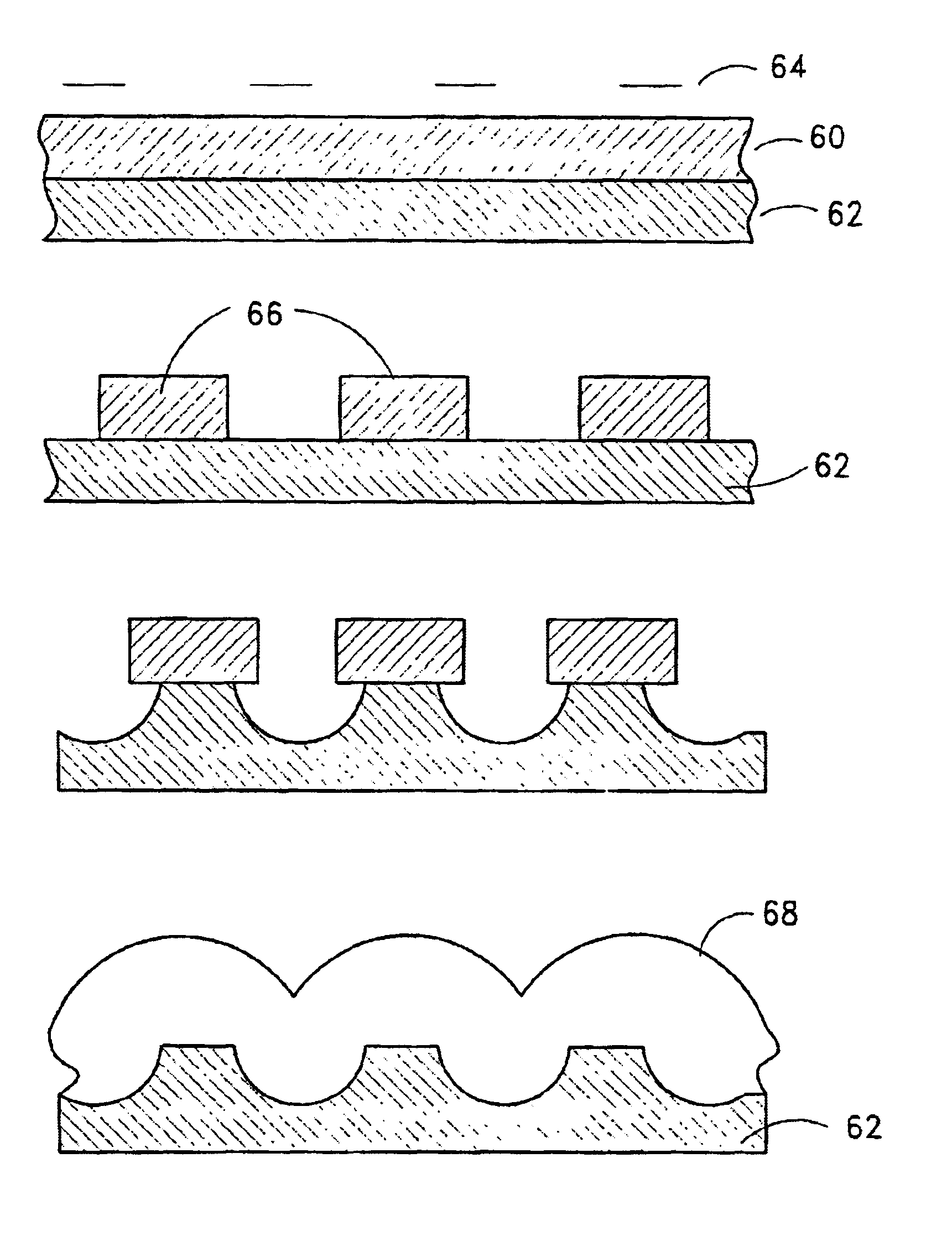 Method of fabricating sub-micron hemispherical and hemicylidrical structures from non-spherically shaped templates