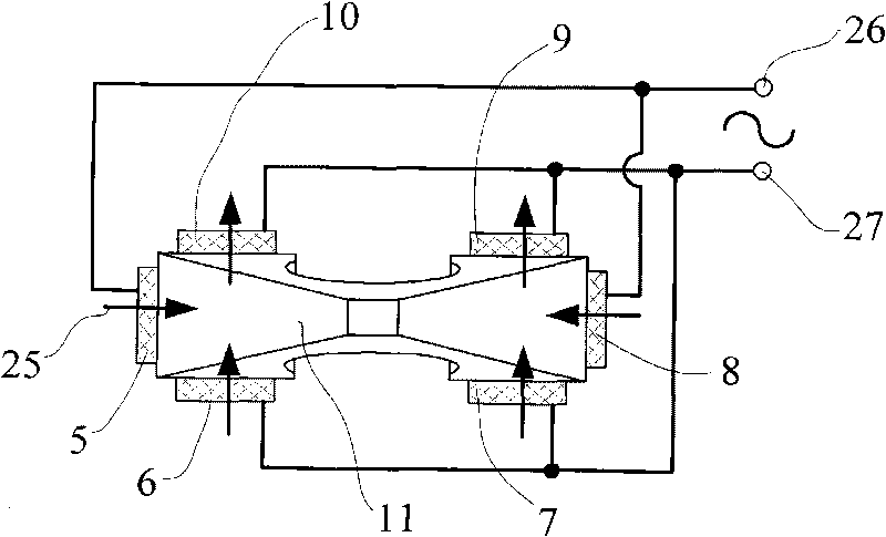 Two-way single-mode ramp type tower-shaped linear ultrasonic motor and electric excitation method