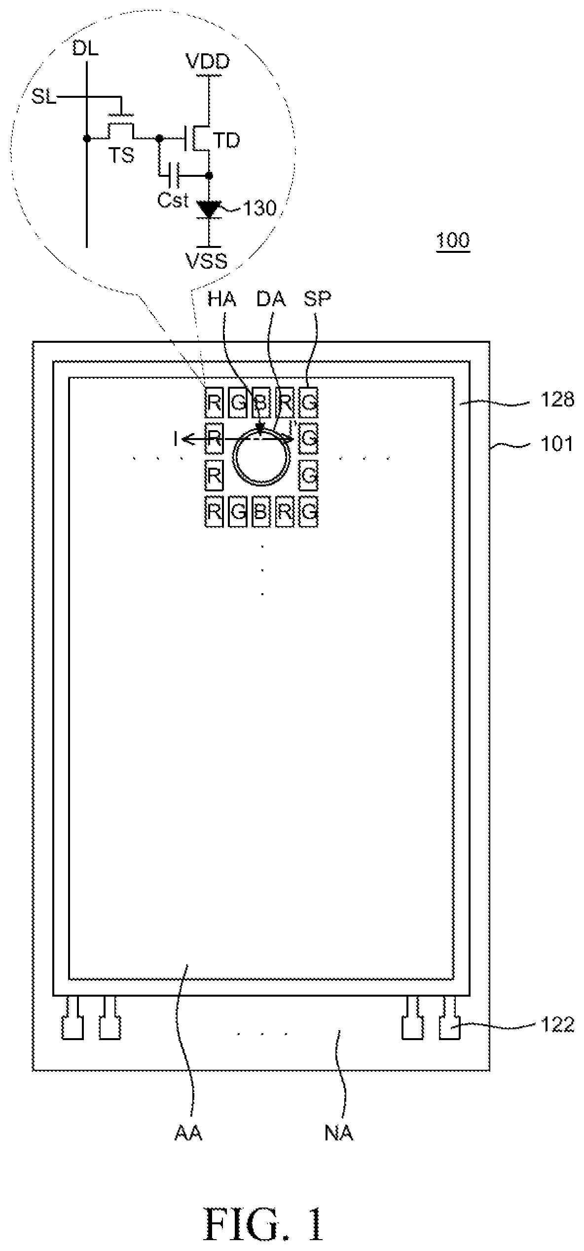 Display device comprising see-through area for camera