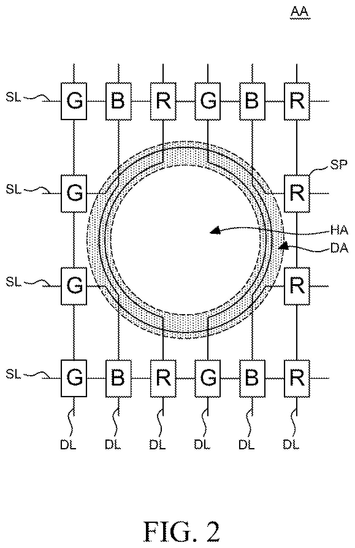 Display device comprising see-through area for camera