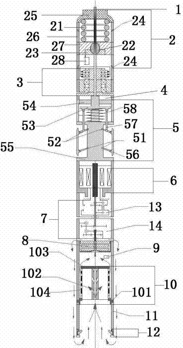 Cable suspending type air partial reverse circulating motor mechanical core bit