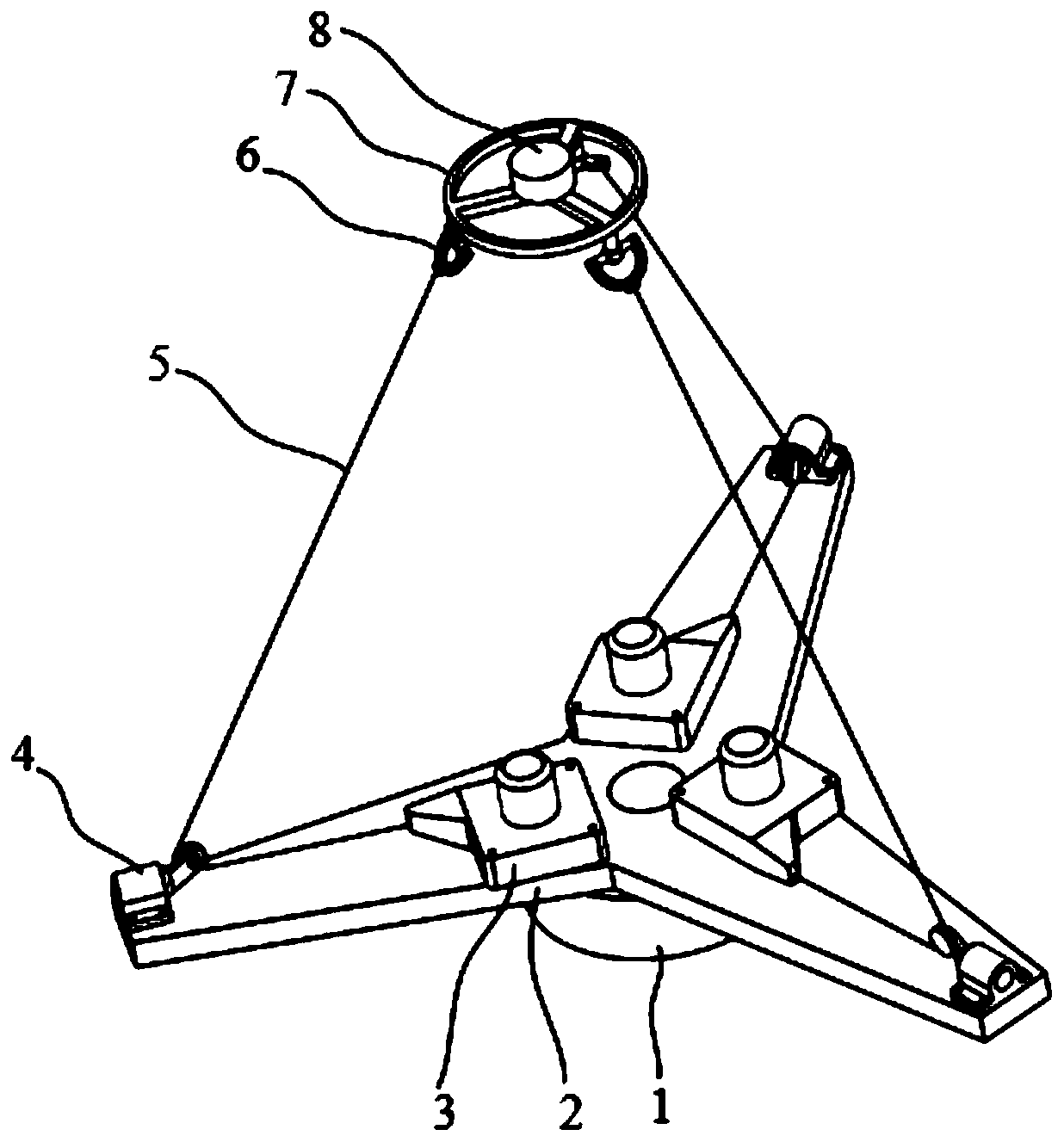 Industrial robot space pose measuring mechanism and measuring method based on stay wire rotation sensor