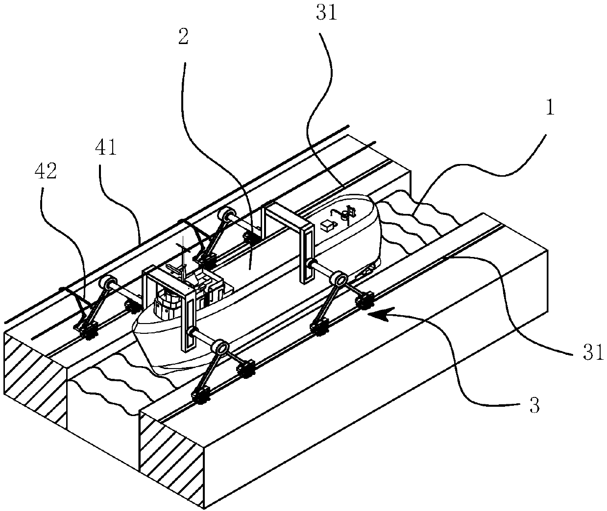 Water and land combined floating type track conveying system