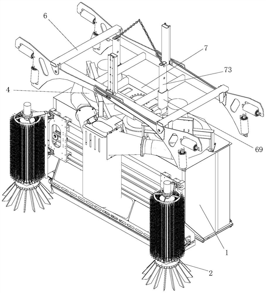 Carriage excess material sweeping and collecting device