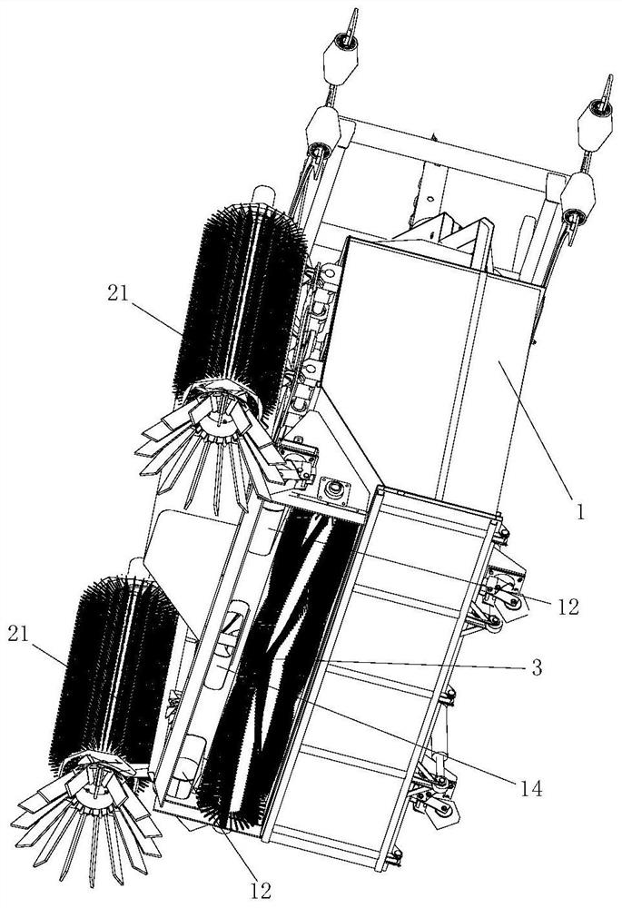 Carriage excess material sweeping and collecting device