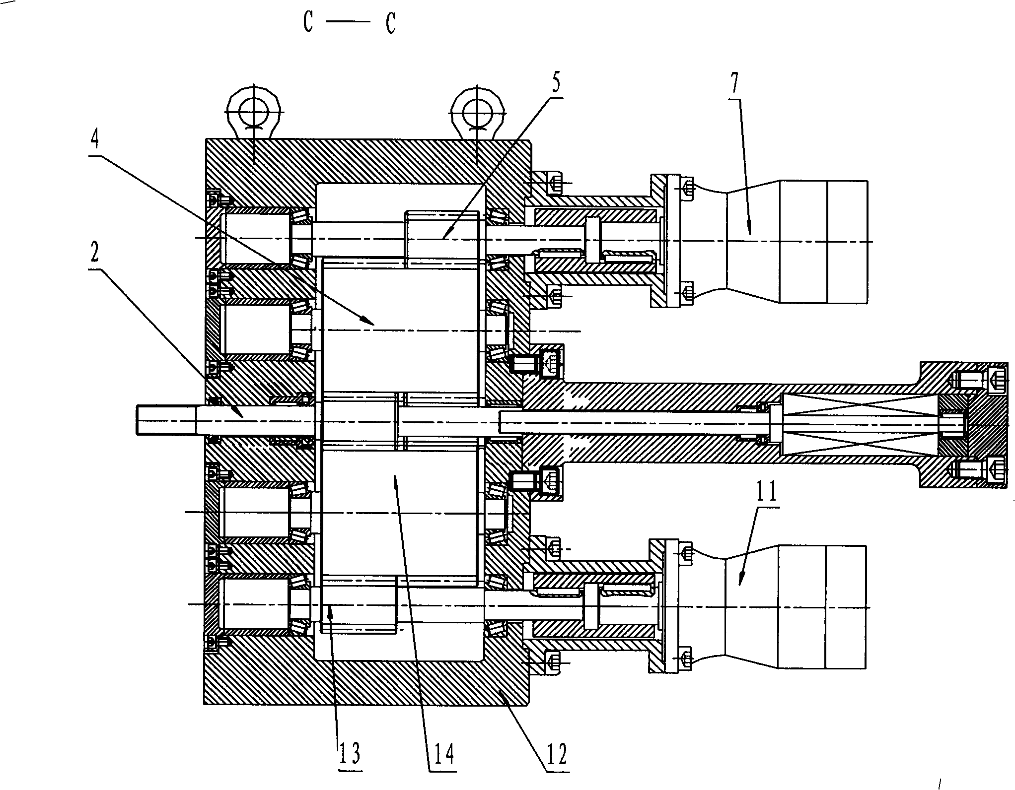 Same-direction double-screw transmission with oil motors